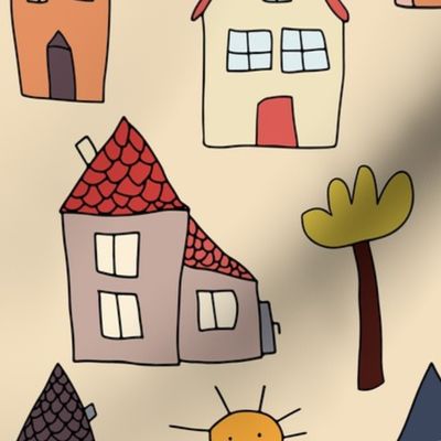 Hand drawn houses repeat pattern