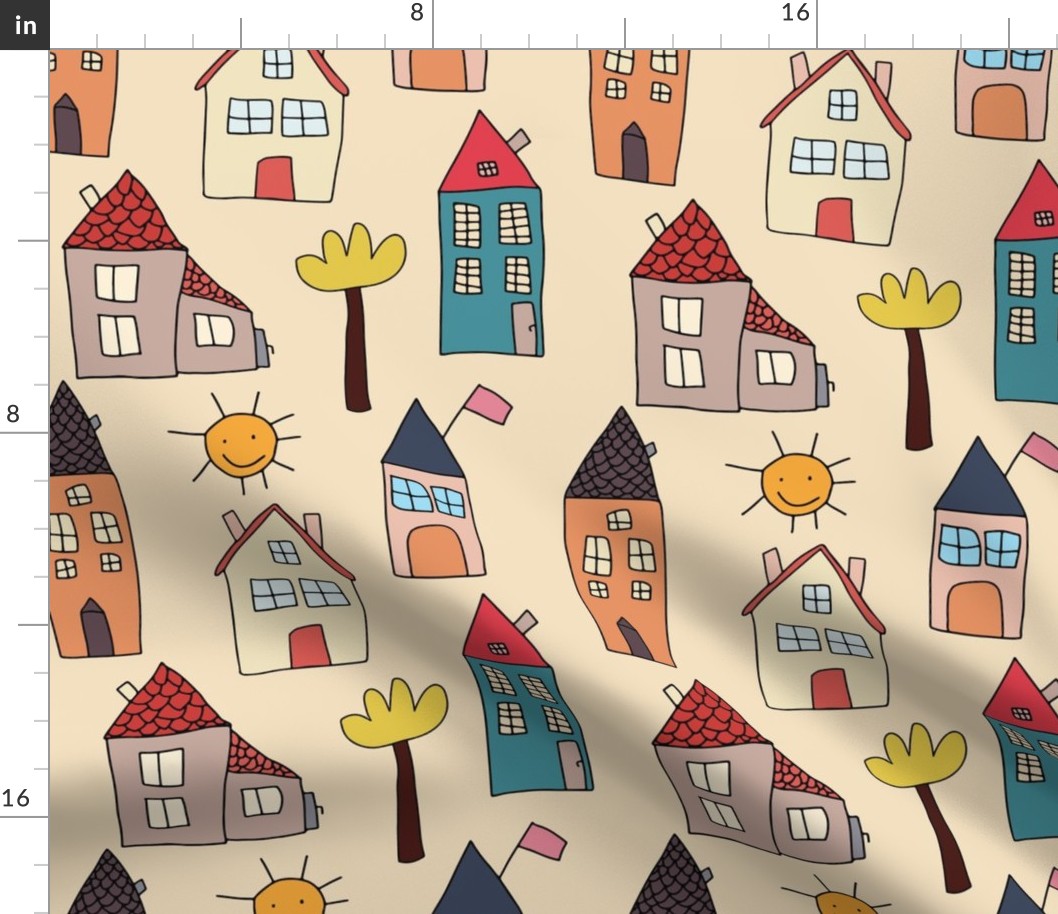 Hand drawn houses repeat pattern