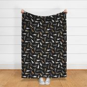 Trotting Silken Windhounds and paw prints - black