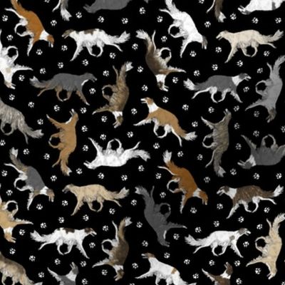Tiny Trotting Silken Windhounds and paw prints - black