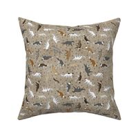 Tiny Trotting Silken Windhounds and paw prints - faux linen