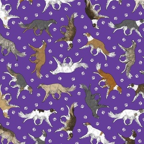 Trotting Silken Windhounds and paw prints - purple