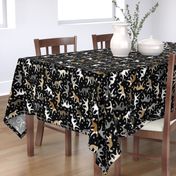 Trotting Silken Windsprites and paw prints - black