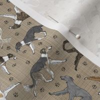 Tiny Trotting Silken Windsprites and paw prints - faux linen