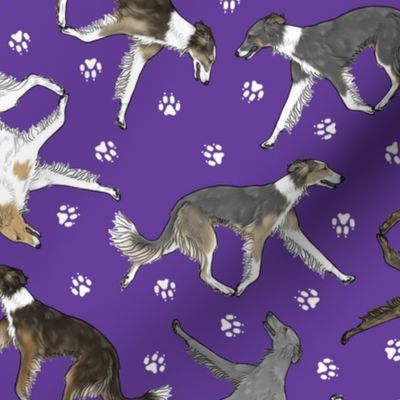 Trotting Silken Windsprites and paw prints - purple