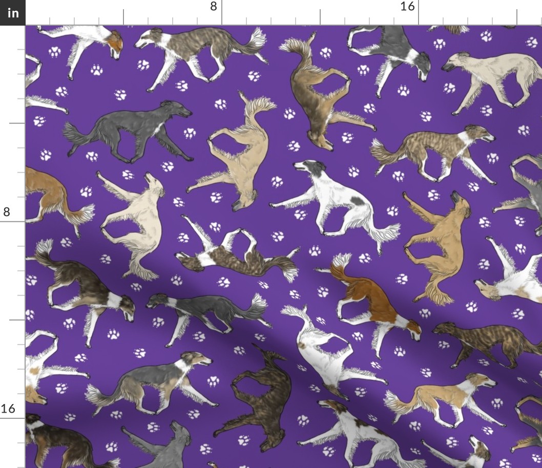 Trotting Silken Windsprites and paw prints - purple
