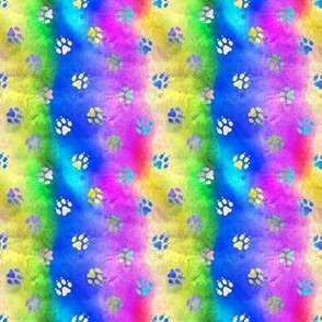 Rainbow dye splatter Trotting paw prints