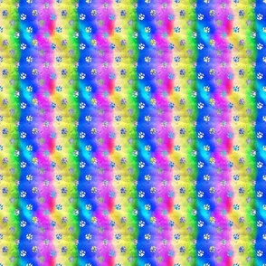 Rainbow dye splatter Trotting paw prints