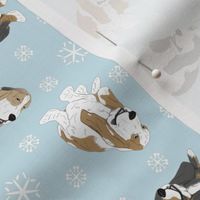 Tiny Basset hounds - winter snowflakes
