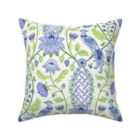 Pastel comforts chinoiserie exotic birds - grandmillenial - Sky Blue, Lilac and Honeydew - large