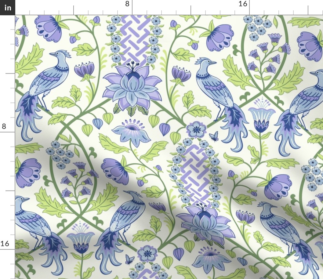 Pastel comforts chinoiserie exotic birds - grandmillenial - Sky Blue, Lilac and Honeydew - large