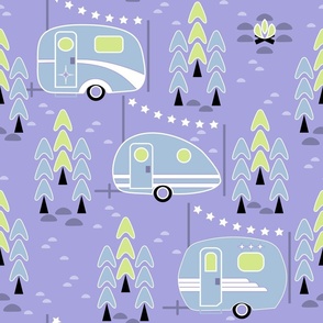 Vintage Comfy Camping / Outdoors / Geometric / Retro Camper Caravan / Purple / Large
