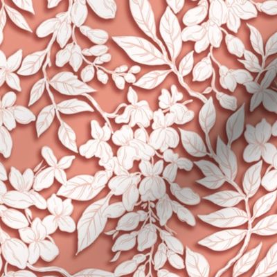 Wisteria Floral Paper Cutting Peach White  