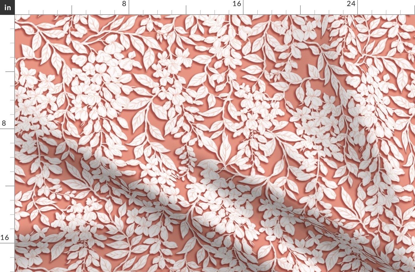 Wisteria Floral Paper Cutting Peach White  