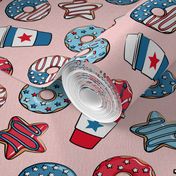 Stars and Stripes Donuts and Coffee - July4th USA doughnuts - pink - LAD22