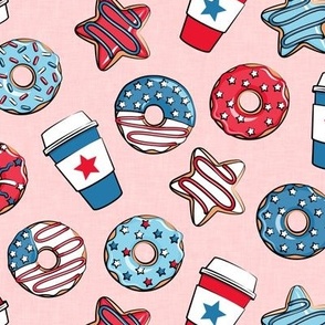 Stars and Stripes Donuts and Coffee - July4th USA doughnuts - pink - LAD22