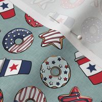 (small scale) Stars and Stripes Donuts and Coffee - July4th USA doughnuts - vintage blue - LAD22