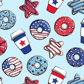 Stars and Stripes Donuts and Coffee - July4th USA doughnuts - light blue/royal - LAD22