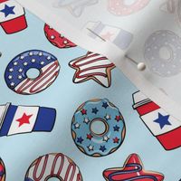 (small scale) Stars and Stripes Donuts and Coffee - July4th USA doughnuts - light blue/royal - LAD22