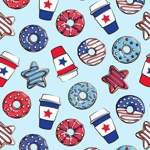 (small scale) Stars and Stripes Donuts and Coffee - July4th USA doughnuts - light blue/royal - LAD22