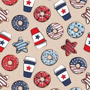 (small scale) Stars and Stripes Donuts and Coffee - July4th USA doughnuts - khaki - LAD22