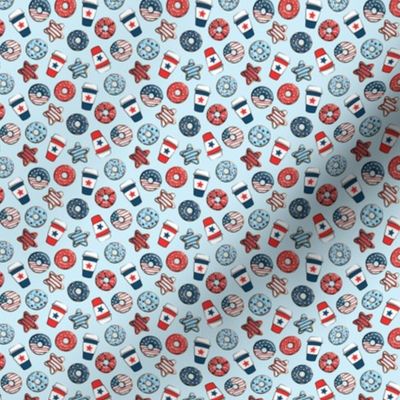 (1/2" scale) Stars and Stripes Donuts and Coffee - July4th USA doughnuts - light blue - LAD22