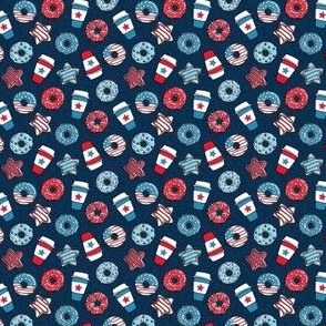 (1/2" scale) Stars and Stripes Donuts and Coffee - July4th USA doughnuts - dark blue - LAD22