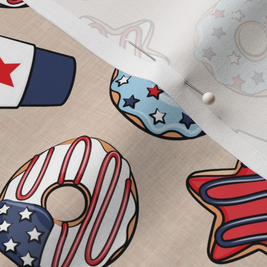 Stars and Stripes Donuts and Coffee - July4th USA doughnuts - khaki - LAD22