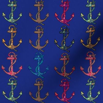 Multi coloured Mixed media anchors on blue background 