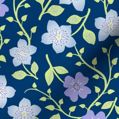 Blue and Lilac Floral on Navy