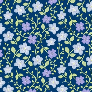 Blue and Lilac Floral on Navy