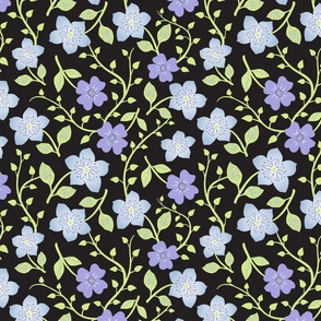 Blue and Lilac Floral on Black