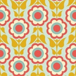 Mid Century Modern Abstract Flowers - Coral + Gold