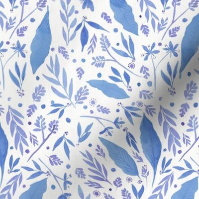12" Ditsy florals and leaves - Sky Blue Lavender