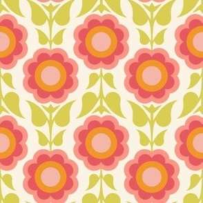 Mid Century Modern Abstract Flowers - Pink + Green