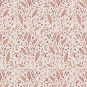 12" Ditsy florals and leaves - terracotta beige linen