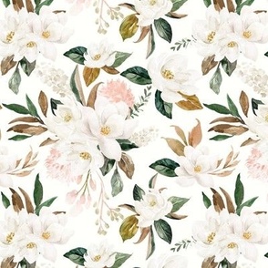 watercolor magnolia, boho floral, water color florals, 6x6