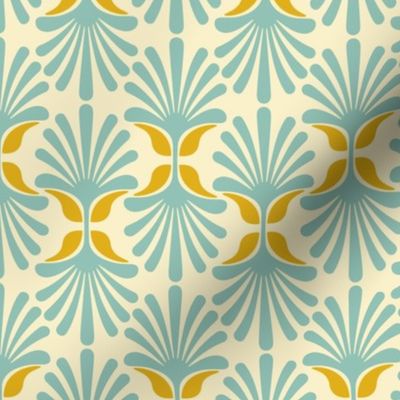 Geometric Daisies - Mustard / Gold + Baby Blue