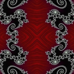 Black and White Lace on Maroon Velvet Fractal Abstract