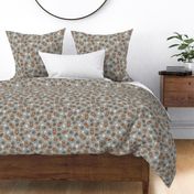 Woodland Brown Bears, Pine Cones, Stars, and Moon on Woven Distressed Gray, Small