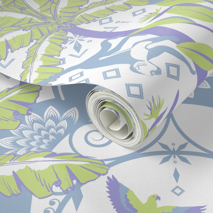 Exotic Pastel Tropical Jungle Comfort Wallpaper | Spoonflower
