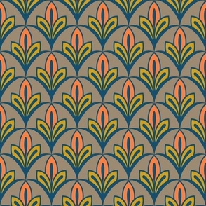 Art Deco Geo Flowers - Peach + Gold / Mustard + Navy