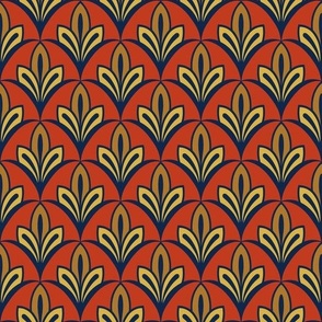 Art Deco Geo Flowers - Gold + Navy + Red + Tan