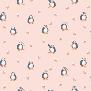 Small Baby Puffin Meadow with Pink Background
