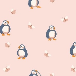 Large Baby Puffin Meadow with Pink Background