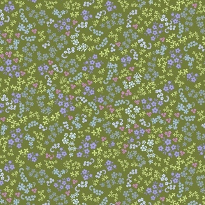 (S) Ditsy Spring / Dense Ditsy Non-directional / Floral Texture / small scale / SF Pastel Comforts: Honeydew, Lilac, Sky Blue on Green