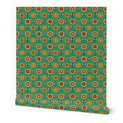 Button Blooms//Orange on Teal//Large Scale