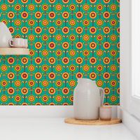 Button Blooms//Orange on Teal//Large Scale