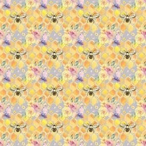 Honey Bee Watercolor Honeycomb & Floral // Small