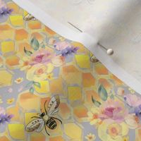 Honey Bee Watercolor Honeycomb & Floral // Medium Size